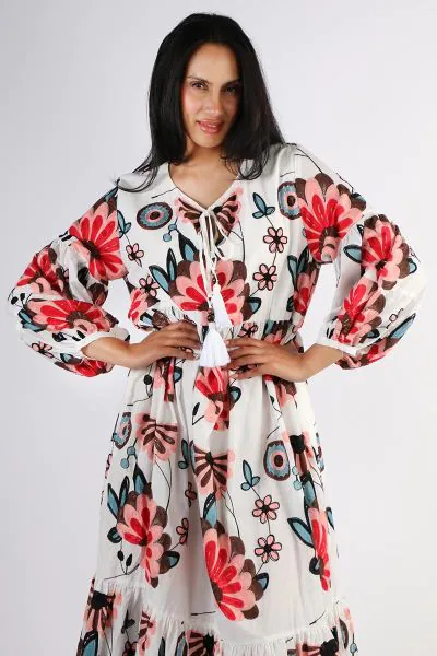 A modern tribute to tradition, this floral embroidered dress by Pearl and Caviar brings effortless elegance to your summer wardrobe. Crafted from lightweight cotton, it features intricate flower inspired embroidery that reflects Greek heritage with a fres
