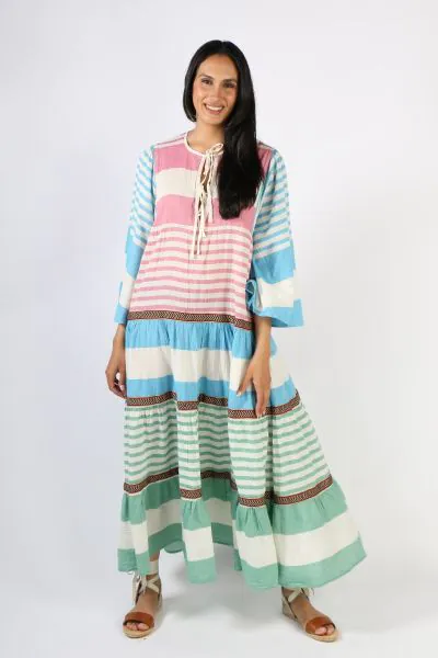 Pearl & Caviar Zakar Tie Neck Midi Dress In Stripe