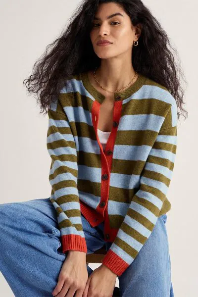 Seasalt Contrast Pinwell Cardigan In Grass