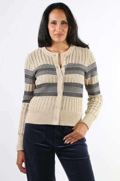 POL Sable Striped Cardi In Pebble Ink
