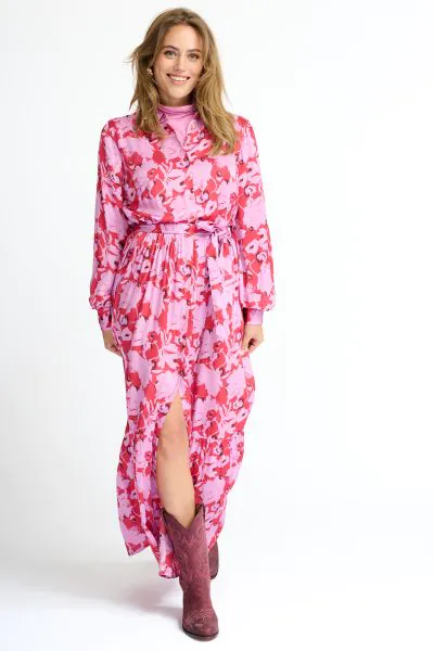 Pom Roze Flowers Dress In Hot Pink