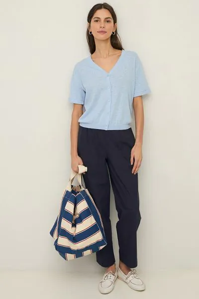 Yerse Straight Leg Poplin Pant In Navy