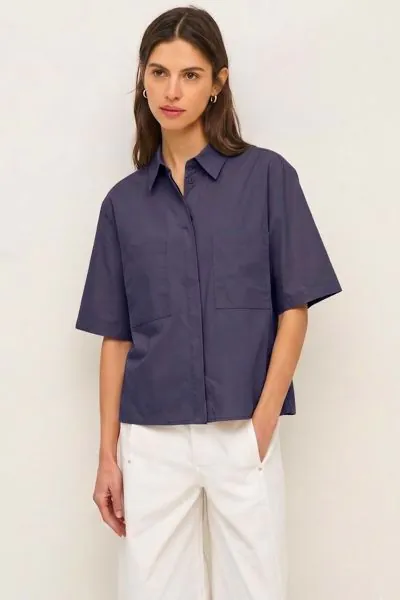 Yerse Double Pocket Poplin Shirt In Navy