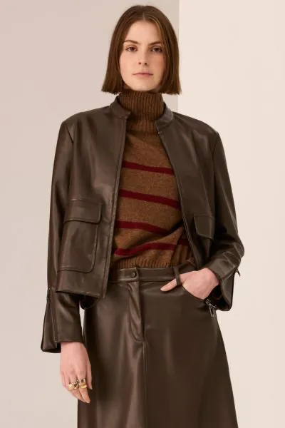 POL Hugo Vegan Leather Jacket In Chocolate