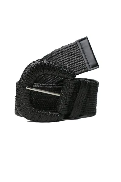 Woven Raffia Stretch Belt In Black