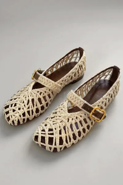 Sempre Di Raffia Mary Jane Flat In Natural