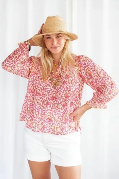 Palace Du Soleil Red Roses Blouse In Print