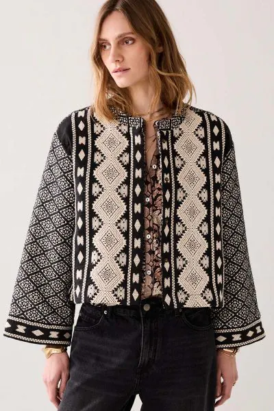 Summum Reversible Kimono Jacquard Jacket In Black