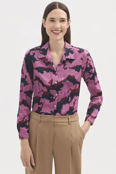 Nice Things Splash Print Shirt In Aubergine