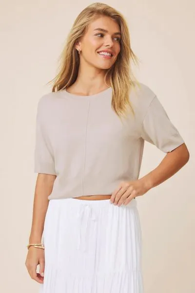 Splendid Erica Cropped Jumper In Beige