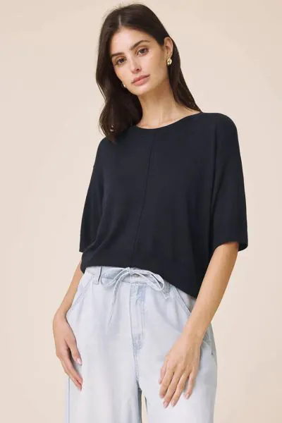 Splendid Erica Cropped Jumper In Navy