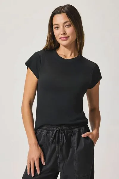 Splendid Faye Crewneck Tee In Black