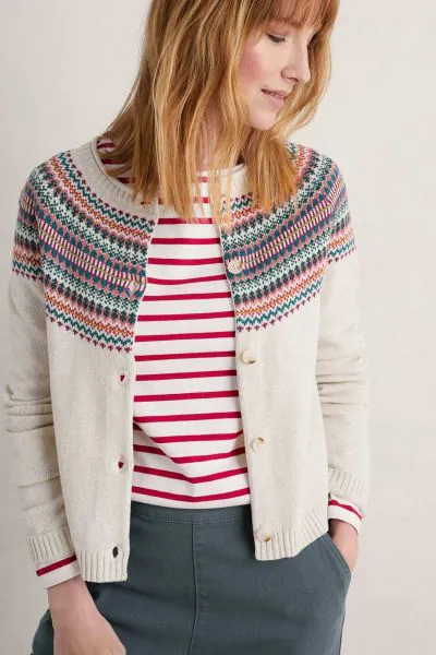 Seasalt Floral Fence Wild Berry Sweet Pea Cardigan In Ivory