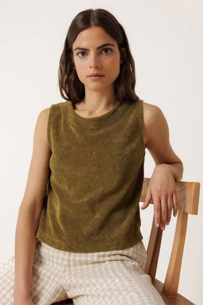Indi and Cold Terry Crop Top In Khaki