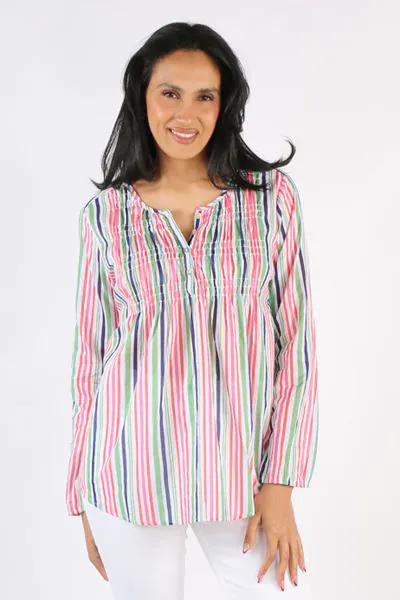 Threadz Gathered Stripe Tunic In Multi