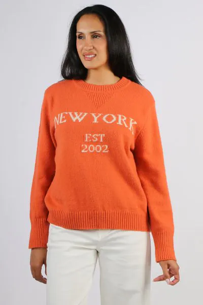Threadz New York Knit Jumper In Maple Orange