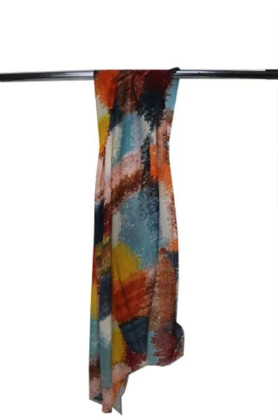 Namaskar Abstract Merino Silk Scarf In Print