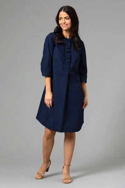 Yarra Trail Frill Placket Dress In Navy