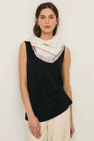 Yerse Woven Linen Check Scarf In Ecru