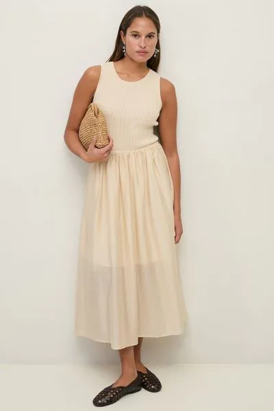 Yerse Bi Material Dress In Ecru
