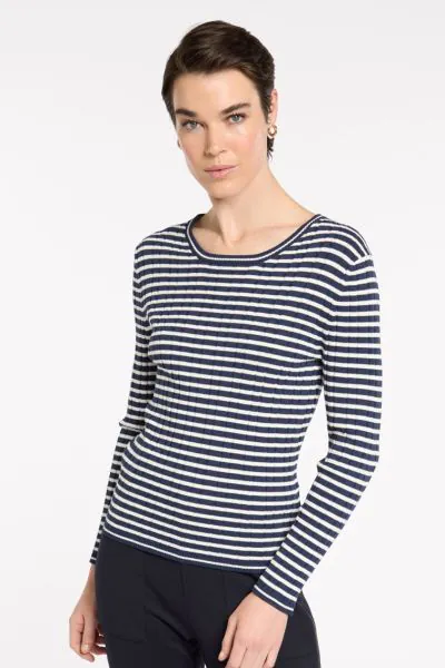 The Fine Stripe Rib Knit blends style and comfort with its round neckline and long sleeves. Elevated with varied fine ribs, adding texture and depth to the overall look while remaining comfortable with it's built in stretch. This essential piece is a must