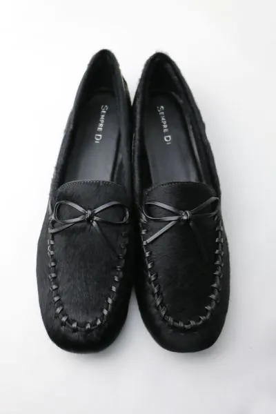 Tassel Trim Black Ponyskin Loafer By Sempre Di