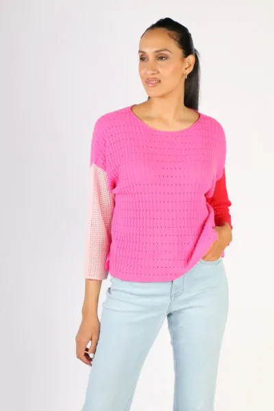 Zaket & Plover Boatneck Block Jumper In Pink