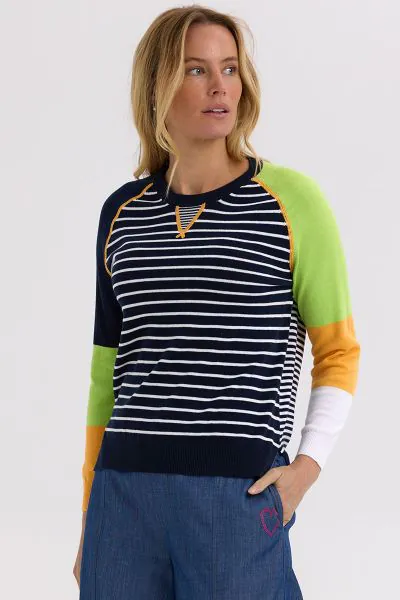 Zaket and Plover Colourblock Breton Stripe Jumper In Navy