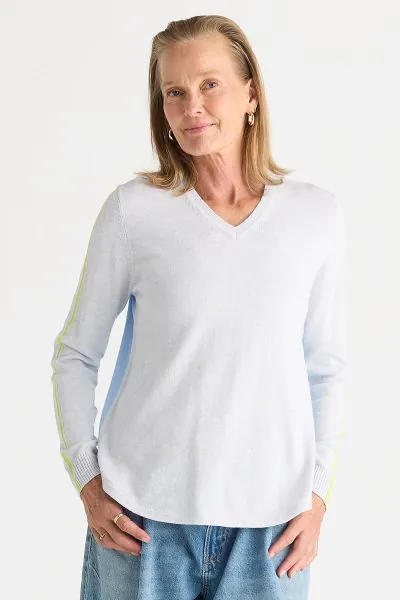 Zaket and Plover Colour Block Jumper In Sky