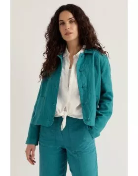 A classic garment dyed linen jacket with an easy, relaxed structure that is influenced by Cornish workwear. Throw over jumpers and jeans, or wear loose over flowing dresses. Our linen will grow softer and smoother with each summer of wear, developing a ch