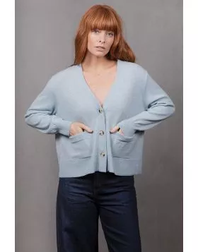 Bridge and Lord Relaxed Cropped Cardi In Aqua