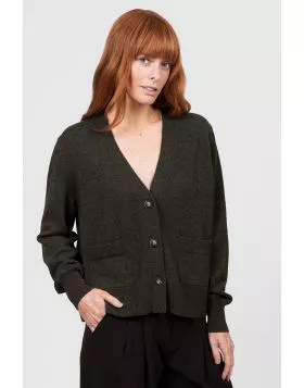 Bridge and Lord Relaxed Cropped Cardi In Olive
