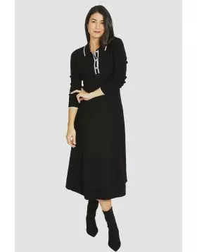 Tipped Collar Black Dress By Jump