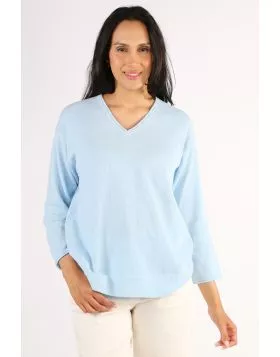 Bridge and Lord Roll Trim Jumper In Sky