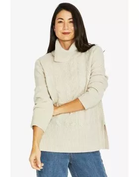 Cable Front Polo Jumper In Natural By Jump