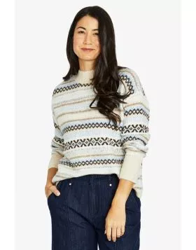 Our Fairisle Pullover is classic style, reimagined for a modern look. This pullover showcases a traditional fairisle pattern in a fashionable colour palette, bringing a touch of classic style to any wardrobe. The relaxed fit offers a comfortable silhouett