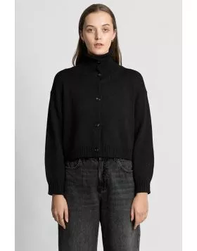 Fields Funnel Neck Cropped Cardi In Black