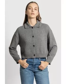 Fields Funnel Neck Cropped Cardi In Grey