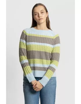 Fields Cable Colour Block Pullover In Lime Stripe