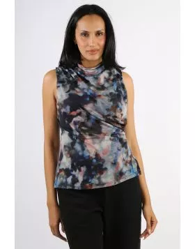 Foil Sheer Fun Shell Top In Black