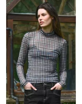 Lightweight and made for layering, the IT IS NECK AND NECK Top is a sleek foundation piece with a modern edge. Crafted in CHECK AND CHECK AGAIN soft printed mesh fabric, this close fit silhouette features a clean turtle neck, making it perfect for buildin