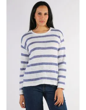 The Jump Stripe Slub Pullover in stripes offers casual comfort with a touch of coastal charm. Crafted from soft slub textured fabric, this lightweight womens knit features classic stripes and a relaxed fit, perfect for layering in any season. 59611005.
