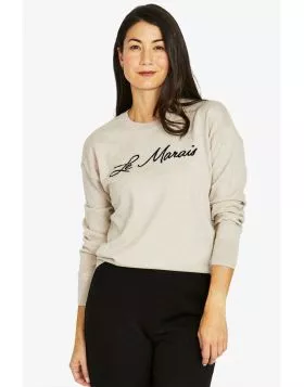 Introducing the Le Marais Pullover, perfect for layering or solo wear. The Le Marais Pullover offers a classic yet contemporary look with its simple design, comfortable fit and chic intarsia knit text. The silhouette is relaxed, providing ease of movement