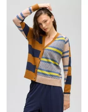 Ld & Co Groove Stripe Cardi On Tan