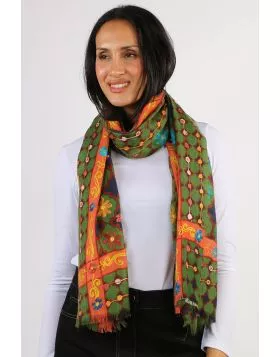 Namaskar Embroidered Merino Scarf In Green