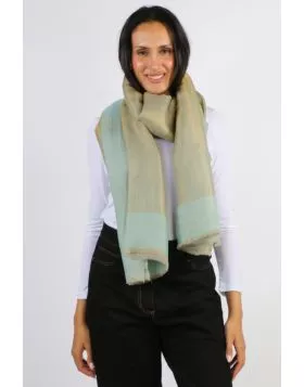 Namaskar Handwoven Scarf In Gold and Mint