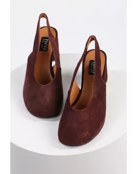 Brushed Suede Slingback Heel By Neo In Burgundy