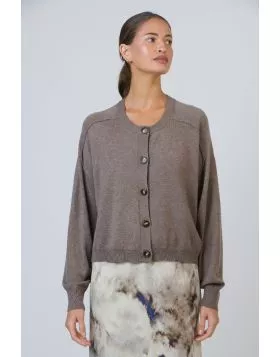 Naturals Panelled Crop Cardi In Taupe