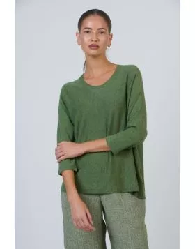 Naturals Relaxed Fine Knit Crew Neck Jumper In Sage