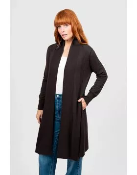 Bridge and Lord Long Line Rib Trim Cardigan In Chocolate